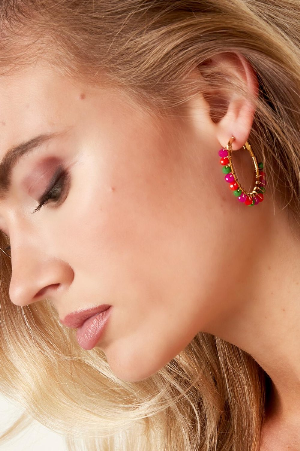 Hoop earrings with colorful beads Multi Stainless Steel h5Picture3